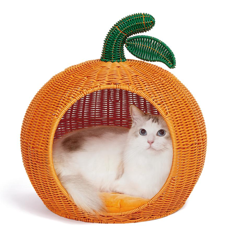 VETRESKA オレンジ型 ラタンペットベット 猫 ベッド