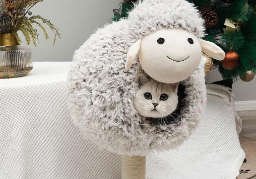 猫ハウス 猫用 猫ベッド 冬 室内用 猫タワー 可愛いデザイン 爪とぎ機能 保温防寒 ふわふわ 猫ベッド 羊 スクラッチャ両用 クリスマ ハンモック キャットタワー