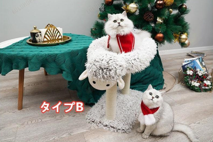 猫ハウス 猫用 猫ベッド 冬 室内用 猫タワー 可愛いデザイン 爪とぎ機能 保温防寒 ふわふわ 猫ベッド 羊 スクラッチャ両用 クリスマ ハンモック キャットタワー